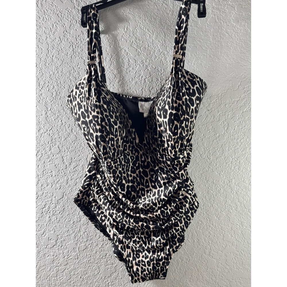 Calvin Klein One Piece Bathing Suit Leopard Print Women Sz 14 Adjustable Straps